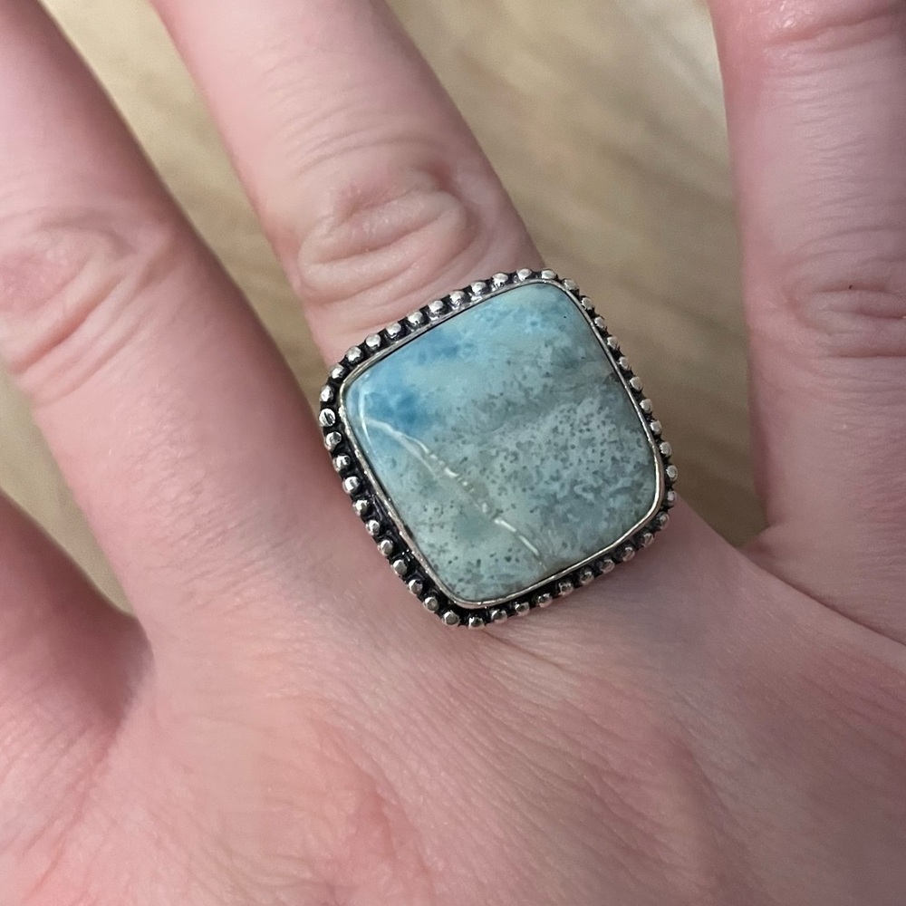 Larimar Silver Ring Size 10 Square Setting - image 8